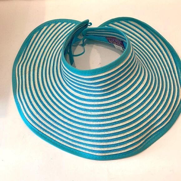 Old County Road Straw Visor Hat Blue and White - Picture 3 of 5